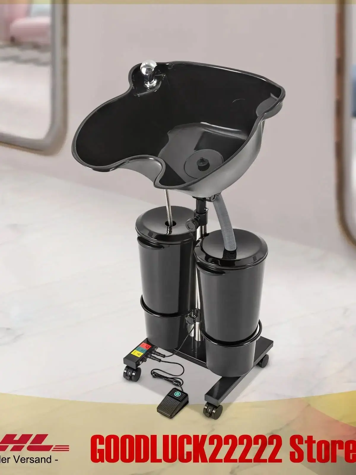 Haarwasbak, draagbare shampoo bak en wastafel met 2 tanks, salon staande shampoo bak, geen gebogen houding nodig, mobiele kapperstoel - afbeelding 2