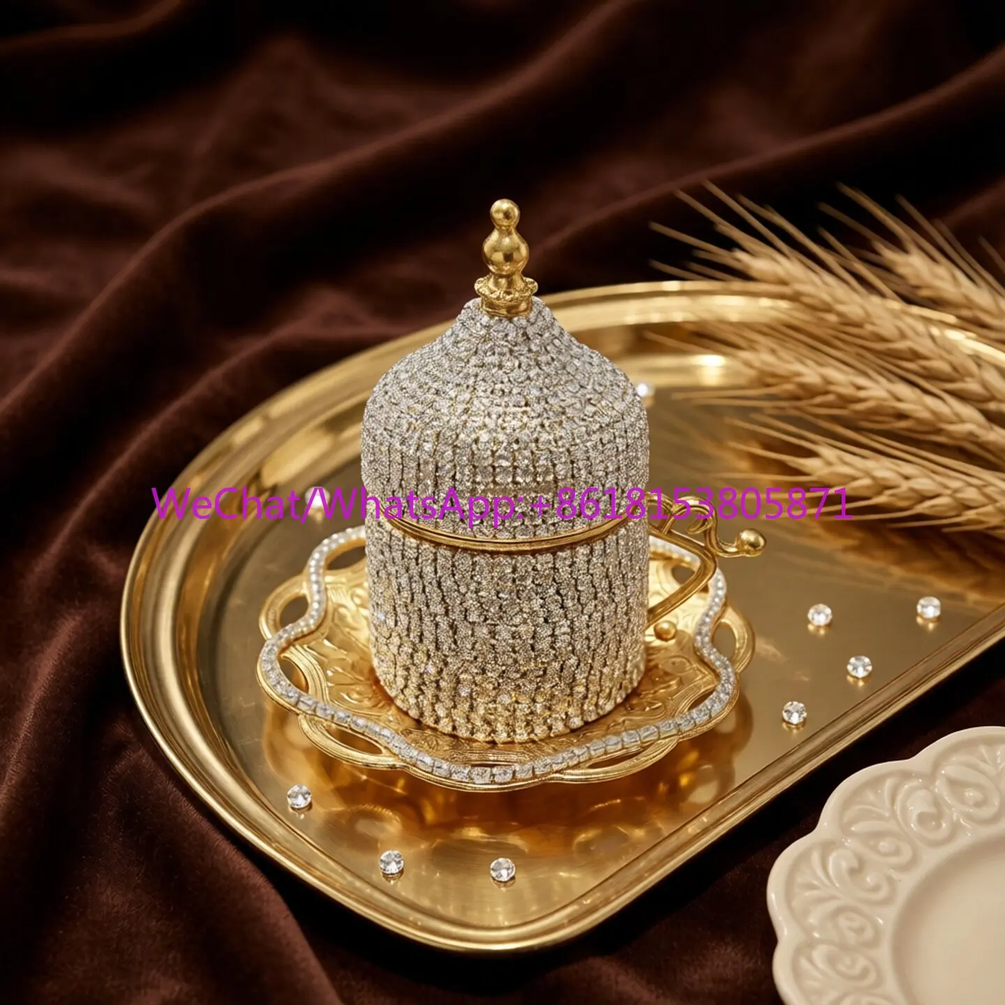 Handmade diamond gold metal coffee cup, European high luxury niche characteristics