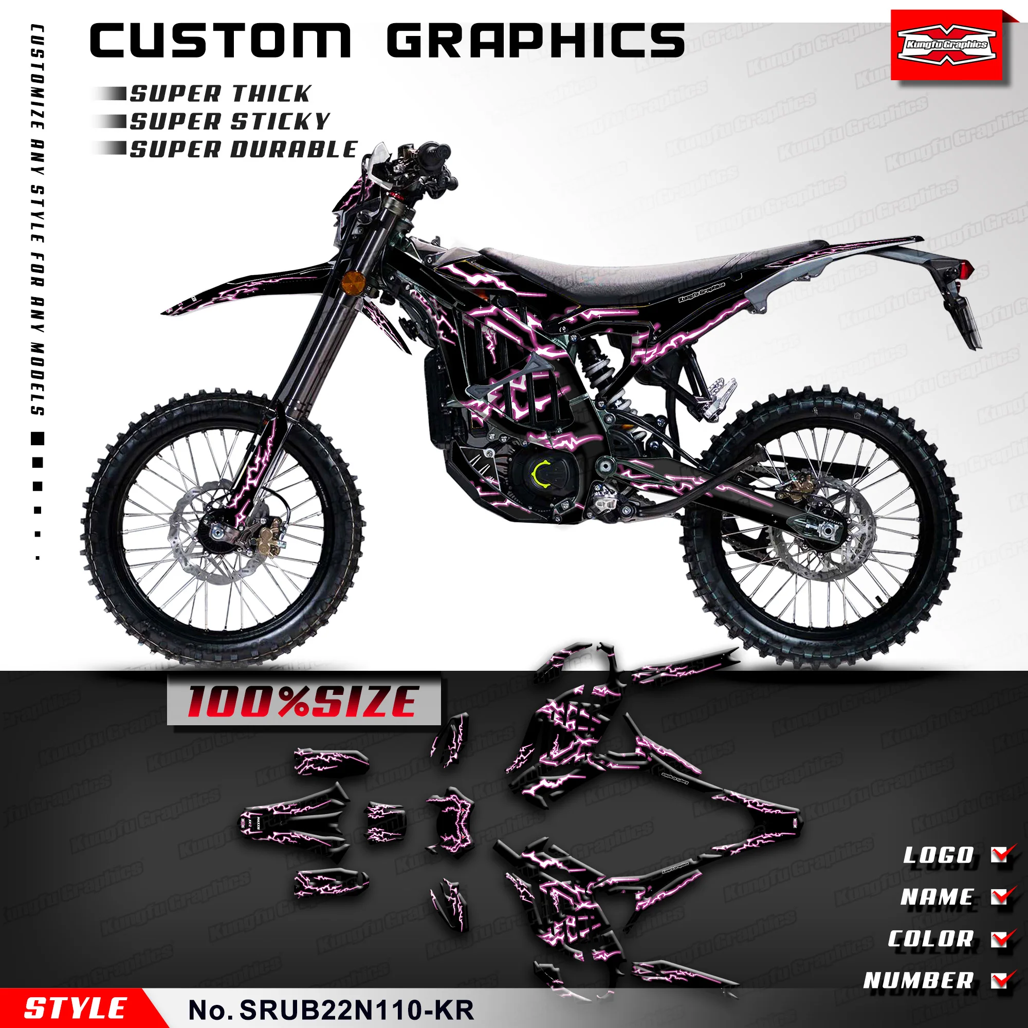 

KUNGFU GRAPHICS Adhesive Sticker Wrap Design for Ultra Bee R Dirt eBike, Rebuild, SRUB22N110-KR