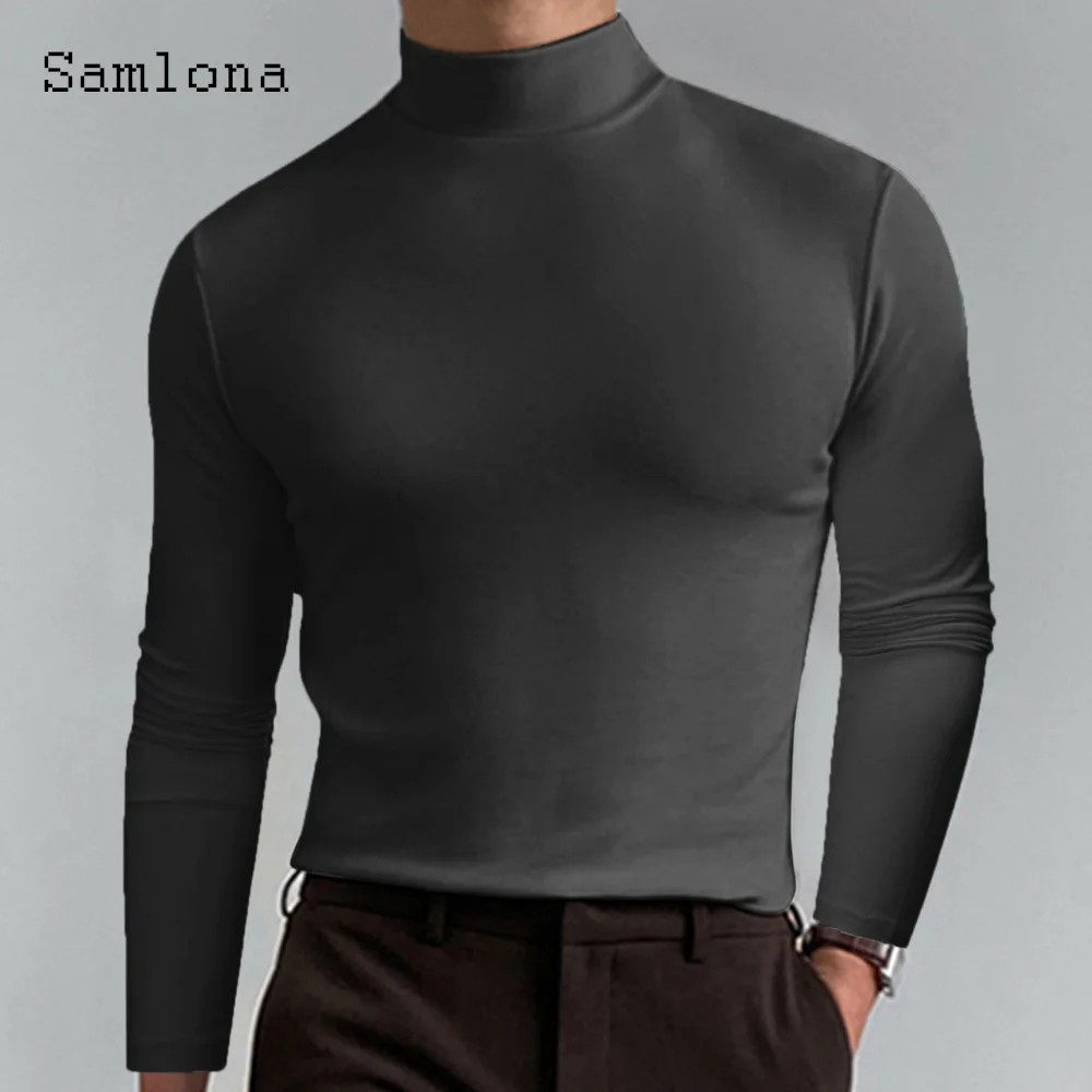 Solid Turtleneck T-shirt Men Long Sleeves Fashion Skinny Tops Sexy Mens clothing 2023 New Spring Casual Pullovers White Tees