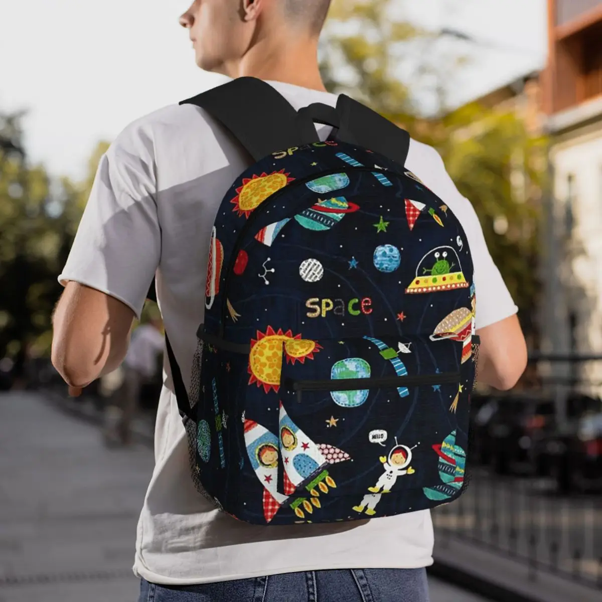 Cartoon Rocket Planet Creative Universe Style Backpack Student BookBag Children School Bag Laptop Shoulder Bags for Men Women