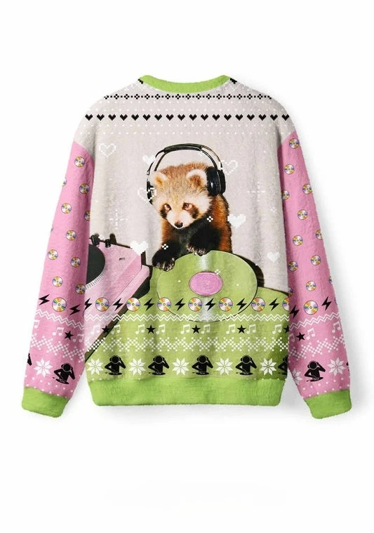Ugly Christmas Sweater Pullover,Funny Cute Red Panda DJ Music 3D Print Sweatshirt, Men‘s Women’s Kid‘s Christmas Party Jumper