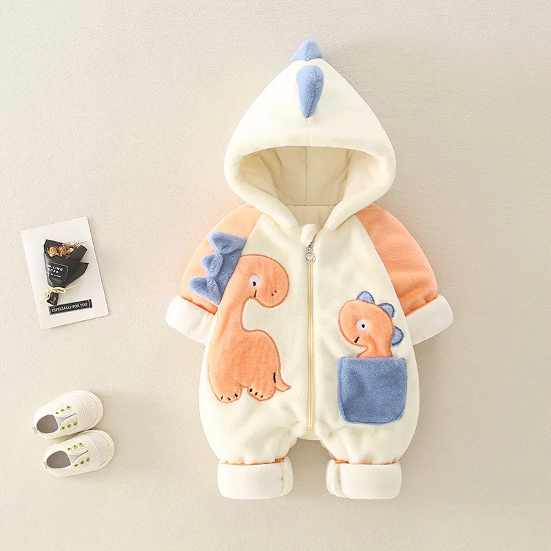 Baby crawling baby thickened and fleece onesie 2024 autumn and winter baby clothing outing clothes