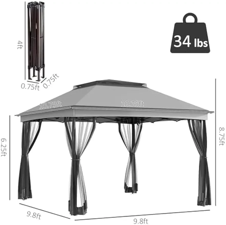 Pop Up Outdoor Patio Gazebo, Abrigo com Zipper Removível, Tenda de Evento Instantâneo, Pés Quadrados de Sombra e Saco de Transporte