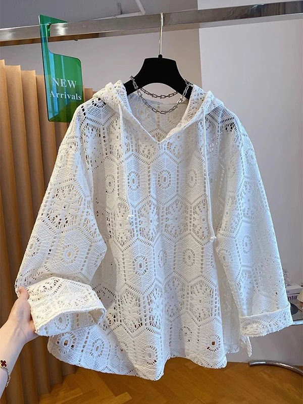 

Женская кружевная толстовка очень большого размера, весенне-осенняя новая свободная красивая шляпа, повседневная мода из хлопка и полиэстера