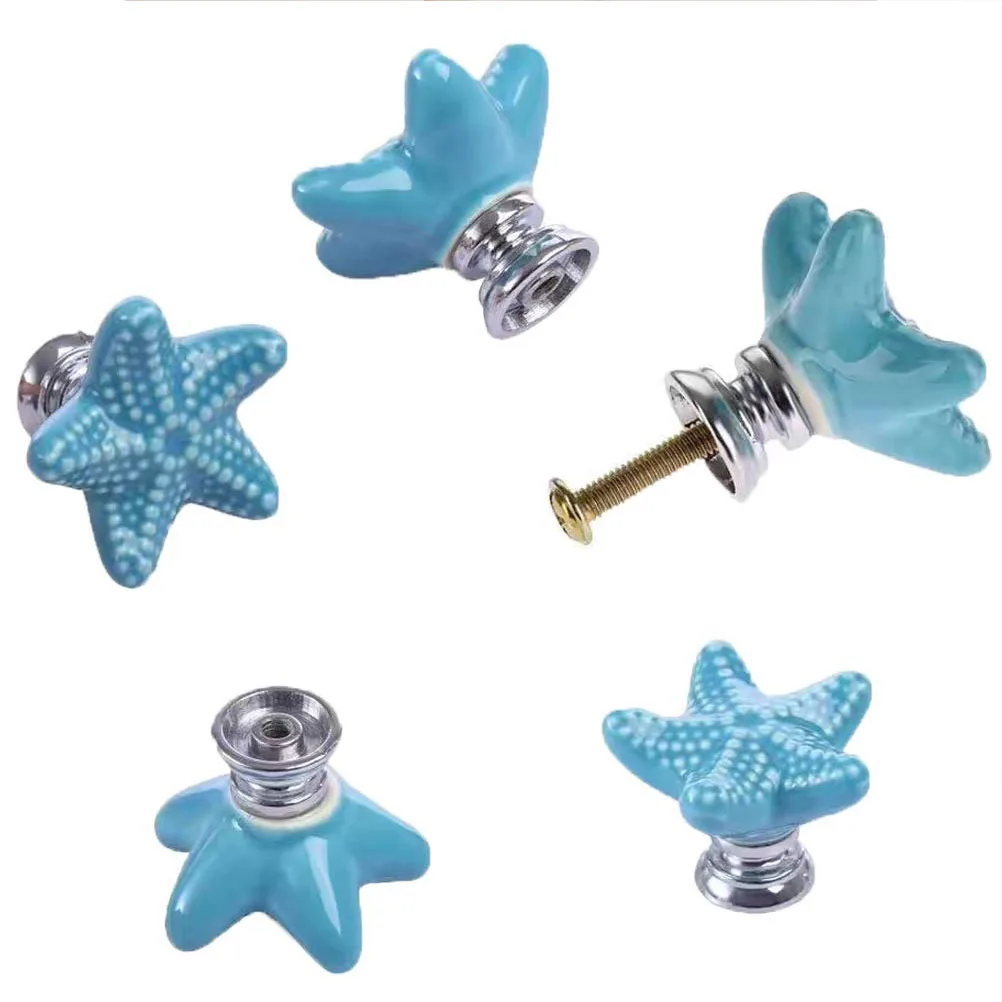 

2Pcs Ceramic Pull Handles Star Shaped Drawer Knobs for Cabinet Furniture Wardrobe Kitchen Bathroom Office Home Decor Cupboard