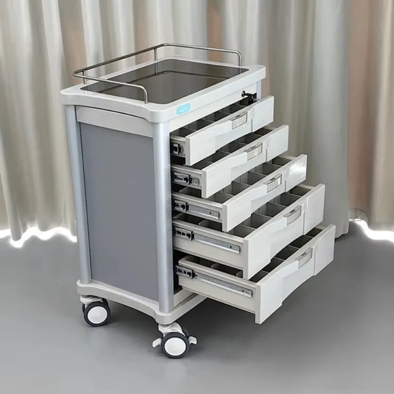 Carro médico de emergencia de gran capacidad 5 cajones ABS de acero inoxidable