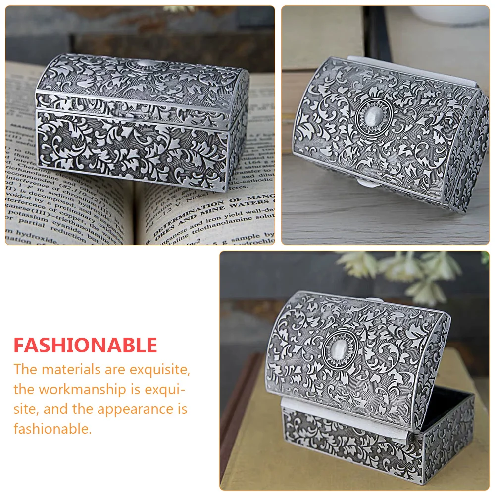 

1pc Retro Jewelry Storage Box Organizer Rings Necklaces Earrings Exquisite Holder Elegant Gift Women Travel Home Use Silver