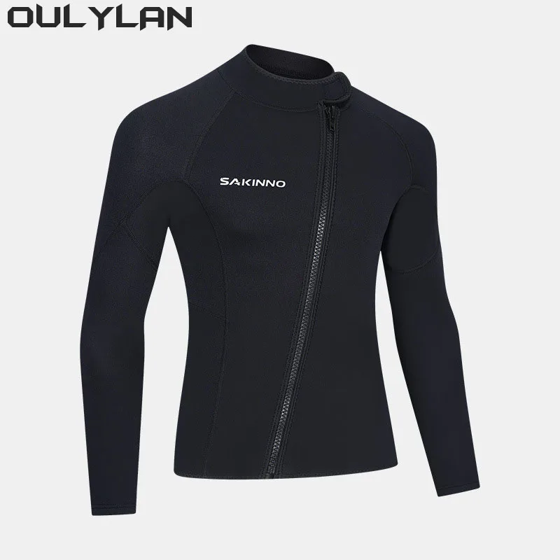 Oulylan Wetsuit Top Men's 3mm Neoprene Sleeves Diving Suit for Women Snorkeling Scuba Diving Wetsuits Jacket Front Zipper Long