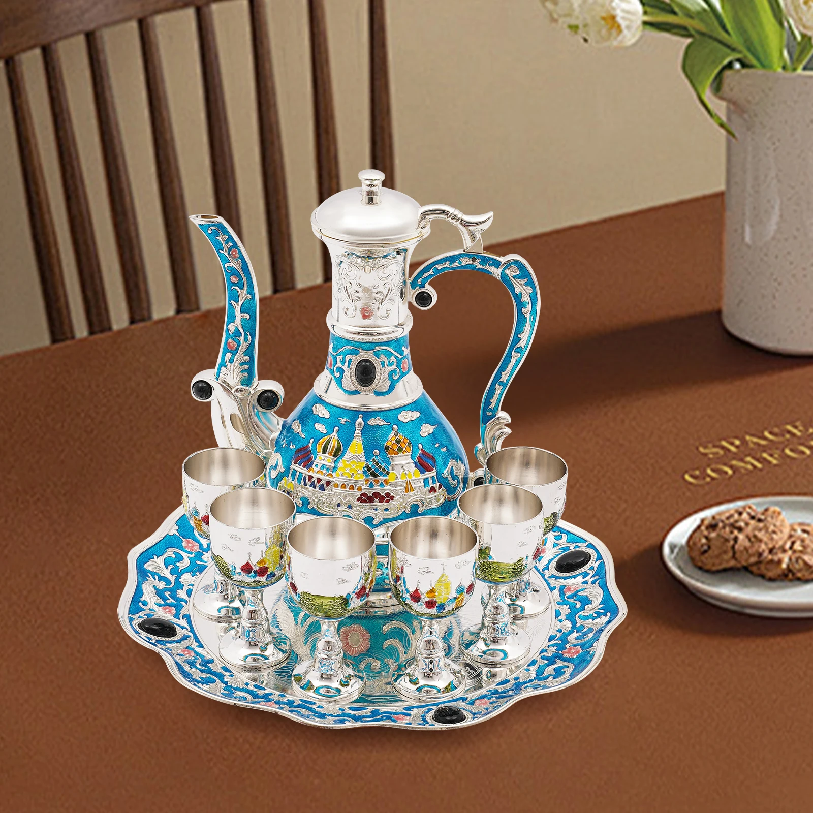 

800ml 6 Cups Antique Castle Pattern Tea Se Handicraft Teapot And Cup Set