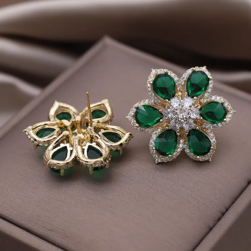 Korean  New Design Fashion Jewelry Luxury Full Zircon Large Flower Earrings Elegant Women's Wedding Party Accessories