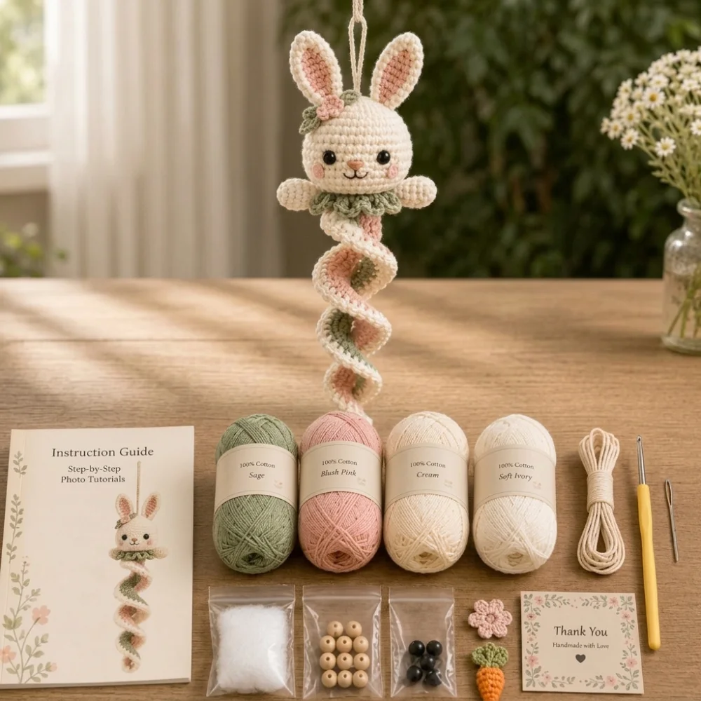 Hummingbird Garden Animal Spiral Crochet Kit Bunny Frog Rustic Style Forest Animal Knit Set Butterfly Bee Cartoon