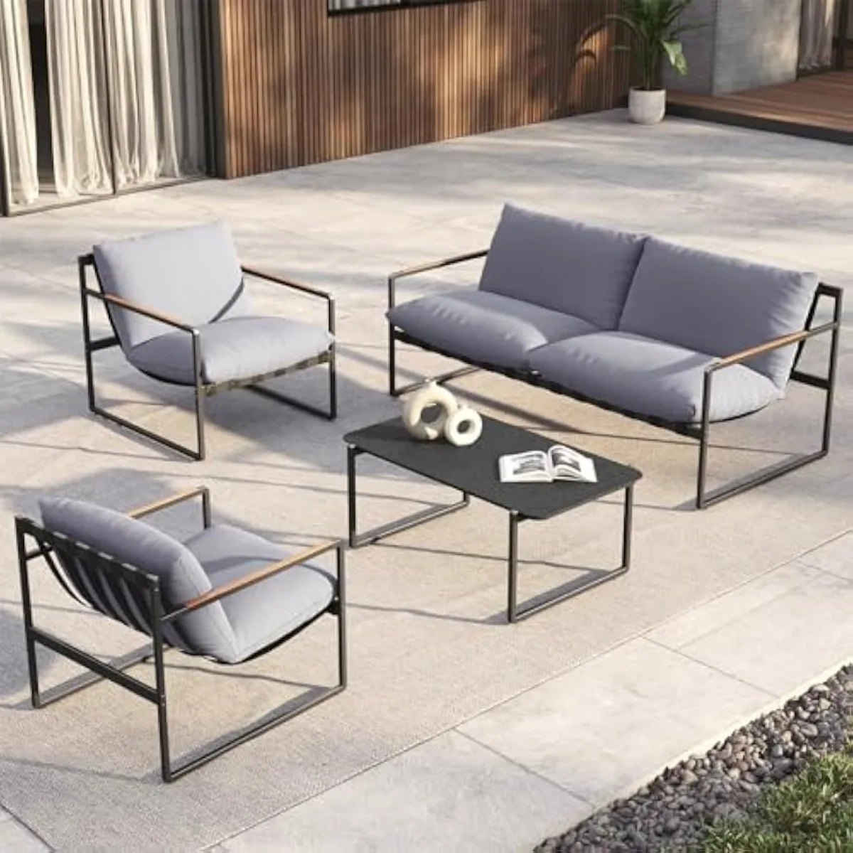 

Grand patio 4-Piece Patio Furniture Set, Outdoor Patio Conversation Sofa Set with Cushion, Modern Metal Couch Loveseat Chairs