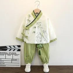 Ensemble de vêtements traditionnels de prairie chinoise pour enfants, manches longues, danse folklorique Hanfu, robe de performance à l'encre