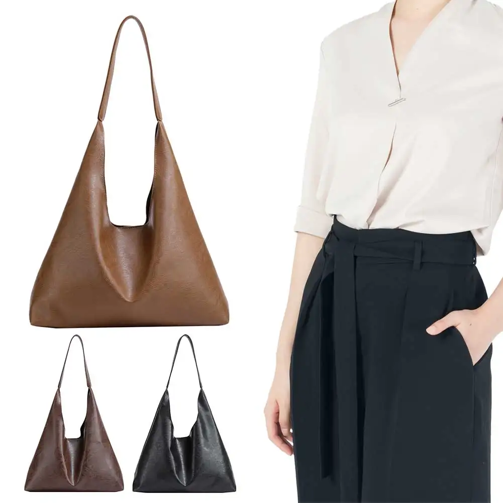 

Женская сумка-хобо из веганской кожи, мягкая сумка-тоут из искусственной кожи, однотонная легкая сумка с застежкой-хасп, повседневный стиль, для поездок на работу