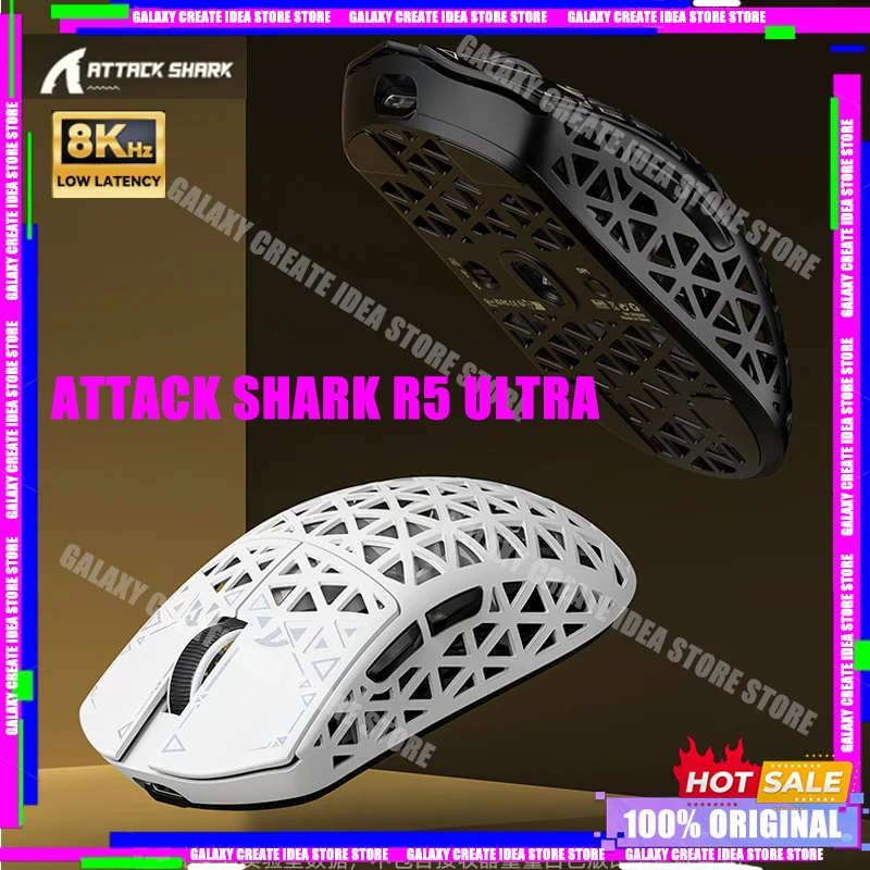 

Attack Shark R5 Ultra 8K Wireless Mouse Tri-mode PAW3950 Lightweight Carbon Fiber 42000DPI Hollow-out Design Esports Game Mouse