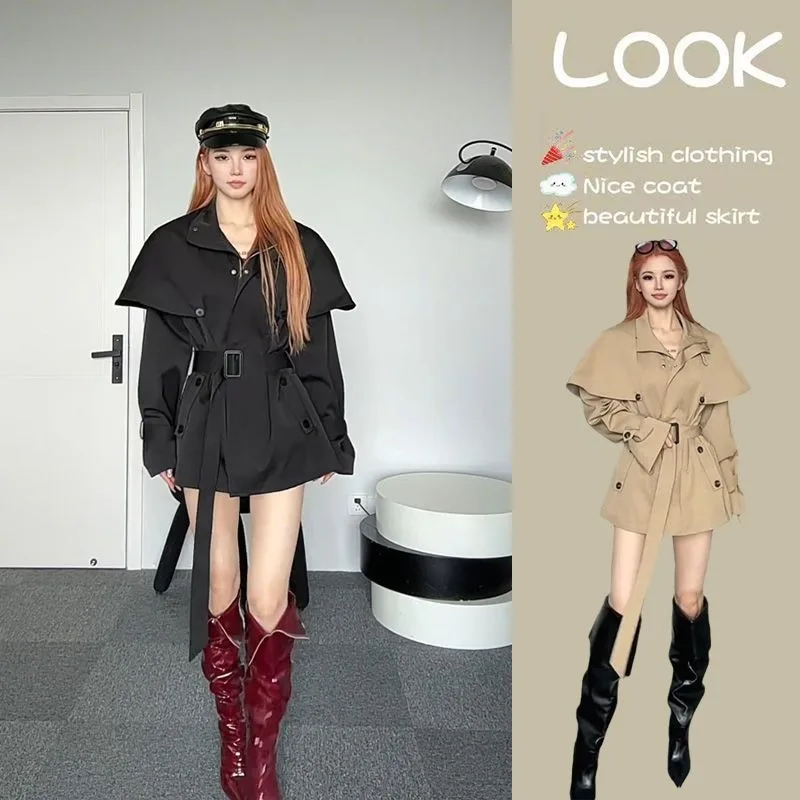 This Year's Trendy Trench Coat Spring Autumn New Khaki Cape Coat High-end Coat Temperament Commuting Women's Ins Medium and Long