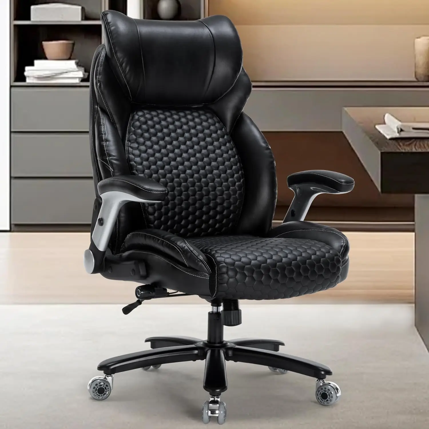 Executive Office Chair,Heavy Duty 500 Lbs Desk Chair,Ergonomic Leather Computer Chair With Adjustable Headrest And Lumbar