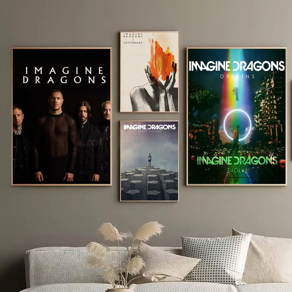 I-Imagine Dragons Rock Band Poster Durable HD PVC Wall Art - Waterproof Peel & Stick Easy Clean For Home Bar