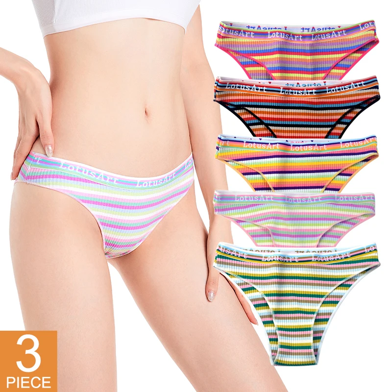 3PCS/Set Women Cotton Seamless Panties For Female Sexy Underpants Colorful Striped Underwear Low Waist Briefs M-XXL Lingerie