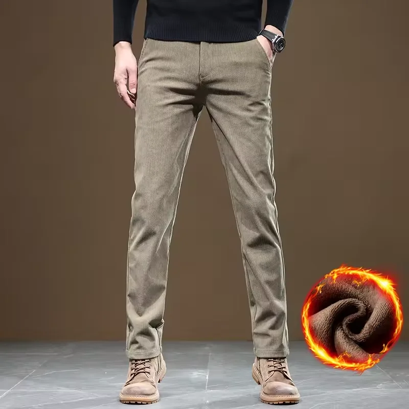 Nuovi pantaloni in pile da uomo pantaloni da lavoro casual da lavoro pantaloni slim dritti in velluto a coste invernale streetwear da esterno pantaloni sportivi spessi e caldi