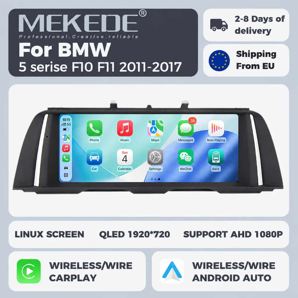 Sistema Linux MEKEDE, schermo multimediale da 10,25 pollici, CarPlay wireless e Android Auto per BMW Serie 5 F10 F11 2011-2017, sistema CIC NBT, autoradio e navigatore integrati, supporto per doppio