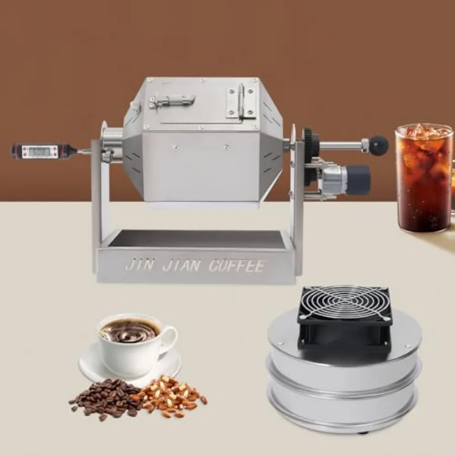 Электрическая жаровня для кофейных зерен объемом 3,8 л со встроенным охладителем и ситами для домашнего использования, машина для выпечки из нержавеющей стали, идеально подходит для обжарки