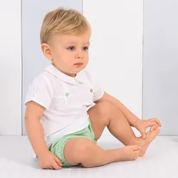 Baby Boy Summer Outfits Infant Baptism Birthday Clothes Set Toddler White Shirt Green Shorts  Baby Spanish Boutique Clothing