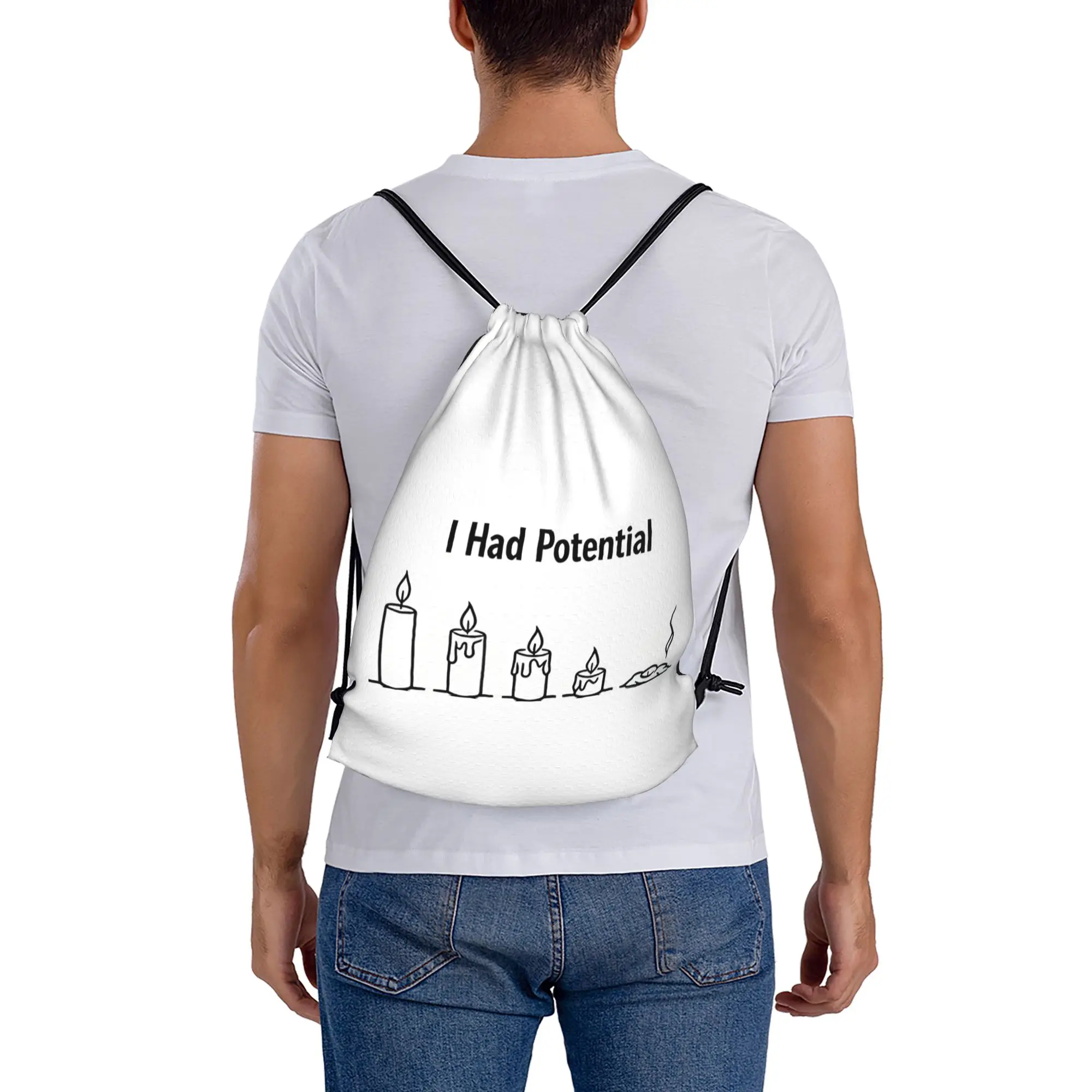 I Had Potential 10  Multi-function Pocket Men Women Storage Backpack Teenager Travel Bag Print Drawstring Bags