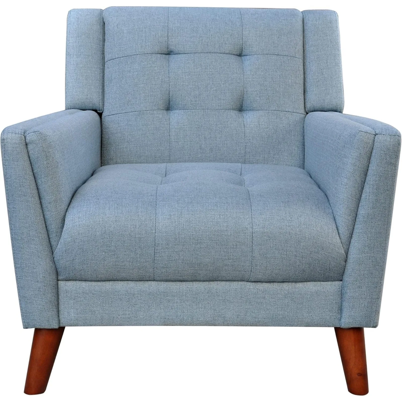 US   Alisa Mid Century Modern Fabric Arm Chair, Blue and Walnut