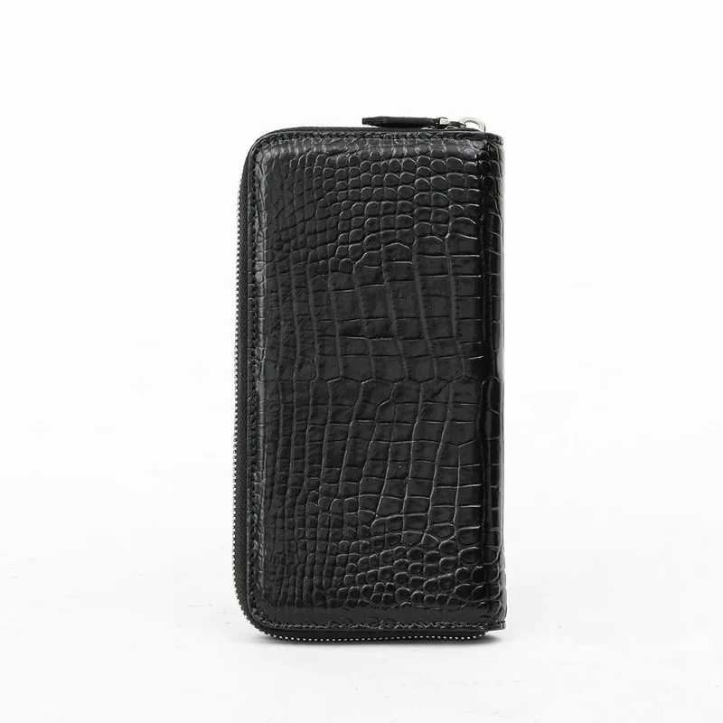 New Fashionable British Style Splice Free Crocodile Belly Leather Zipper Handbag Card Bag Medium To Long Men's Purse Men Wallets