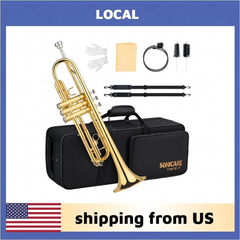 

SONICAKE Local Bb Trumpet Brass body Gold-Plated B Flat Trumpet for Practice Brass Musical Instrument with Case Accessories