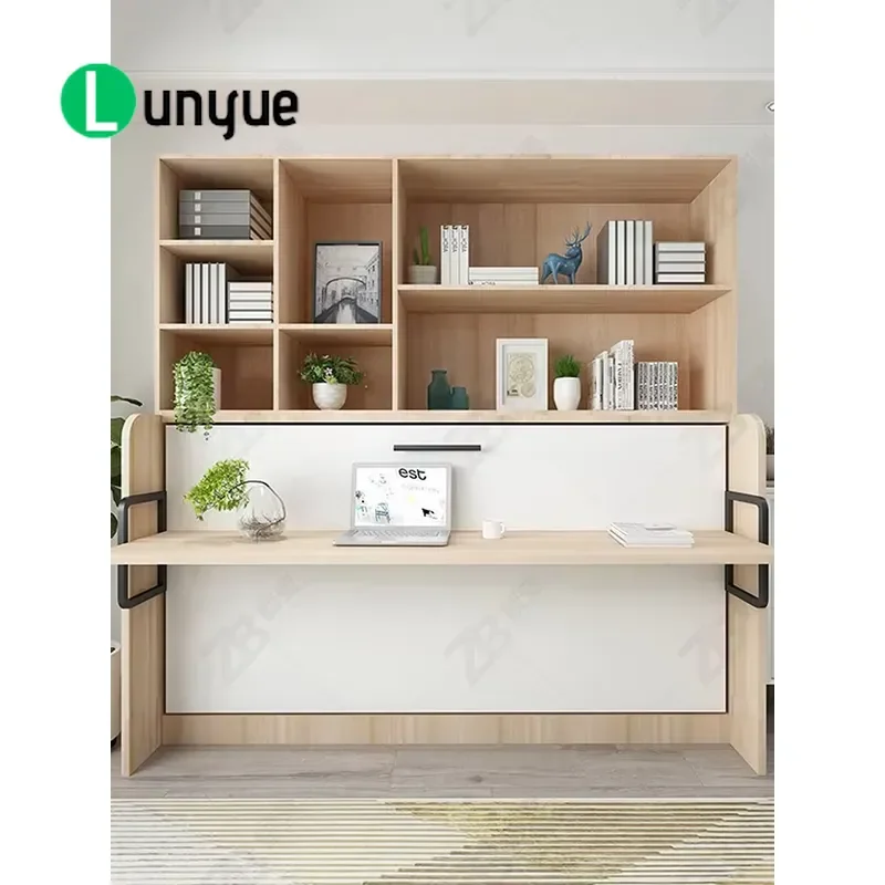 Multifunctional Murphy Bed with Bookcase and Wardrobe Space Saving Invisible Folding Wall Bed Integrated Hardware for Small