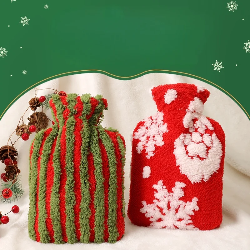 Cute Red Polka Dot Furry Hot Water Bottle,Soft Flannel Warm Water Bag Cozy Winter Warmth for Women Girls Christmas Gift