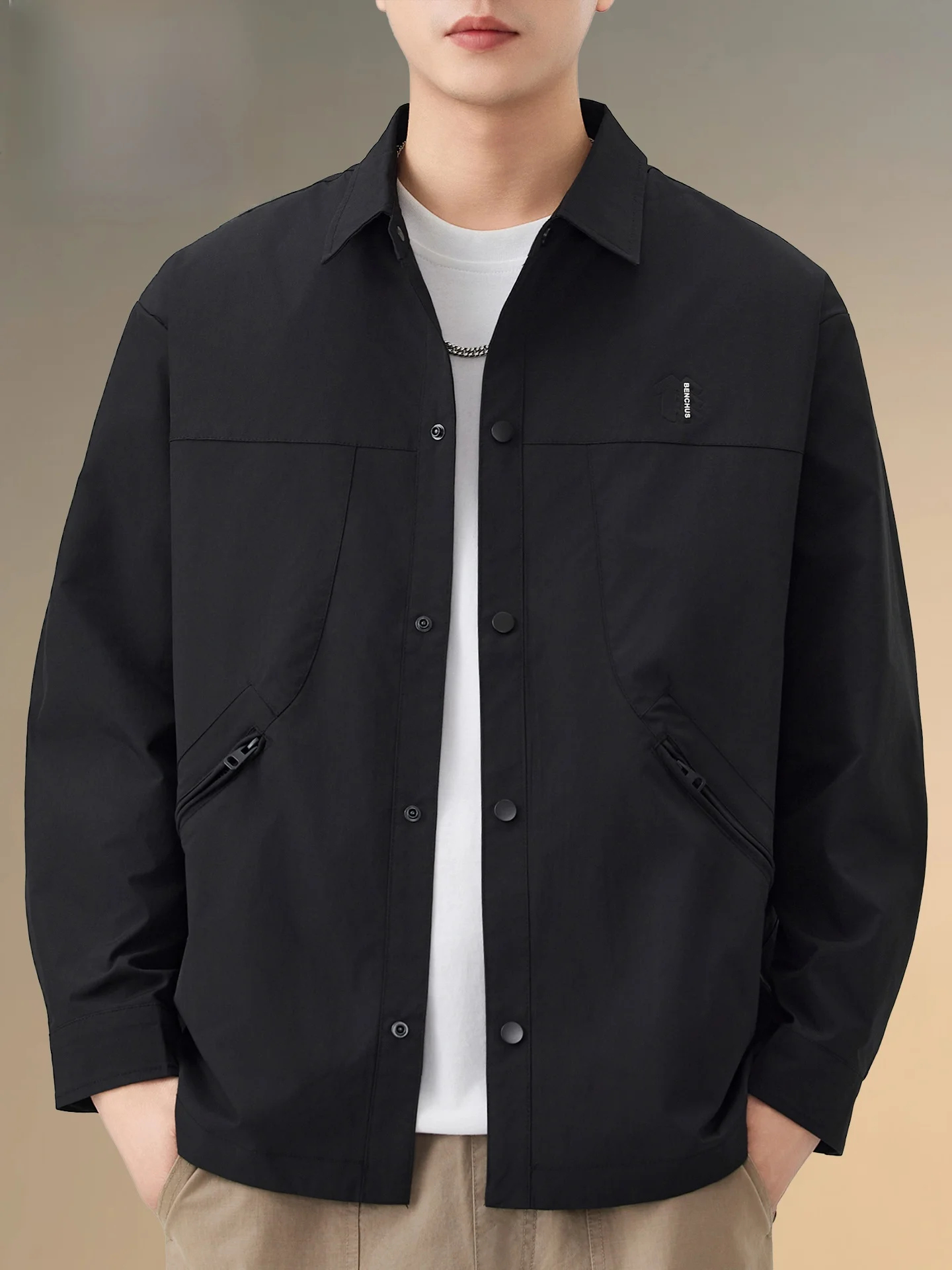 

Pierre Cardin Men's Casual Pure Color Collar Jaet Outdoor Workwear Spring Autumn Seasonal Comfortable Polyester Fiber