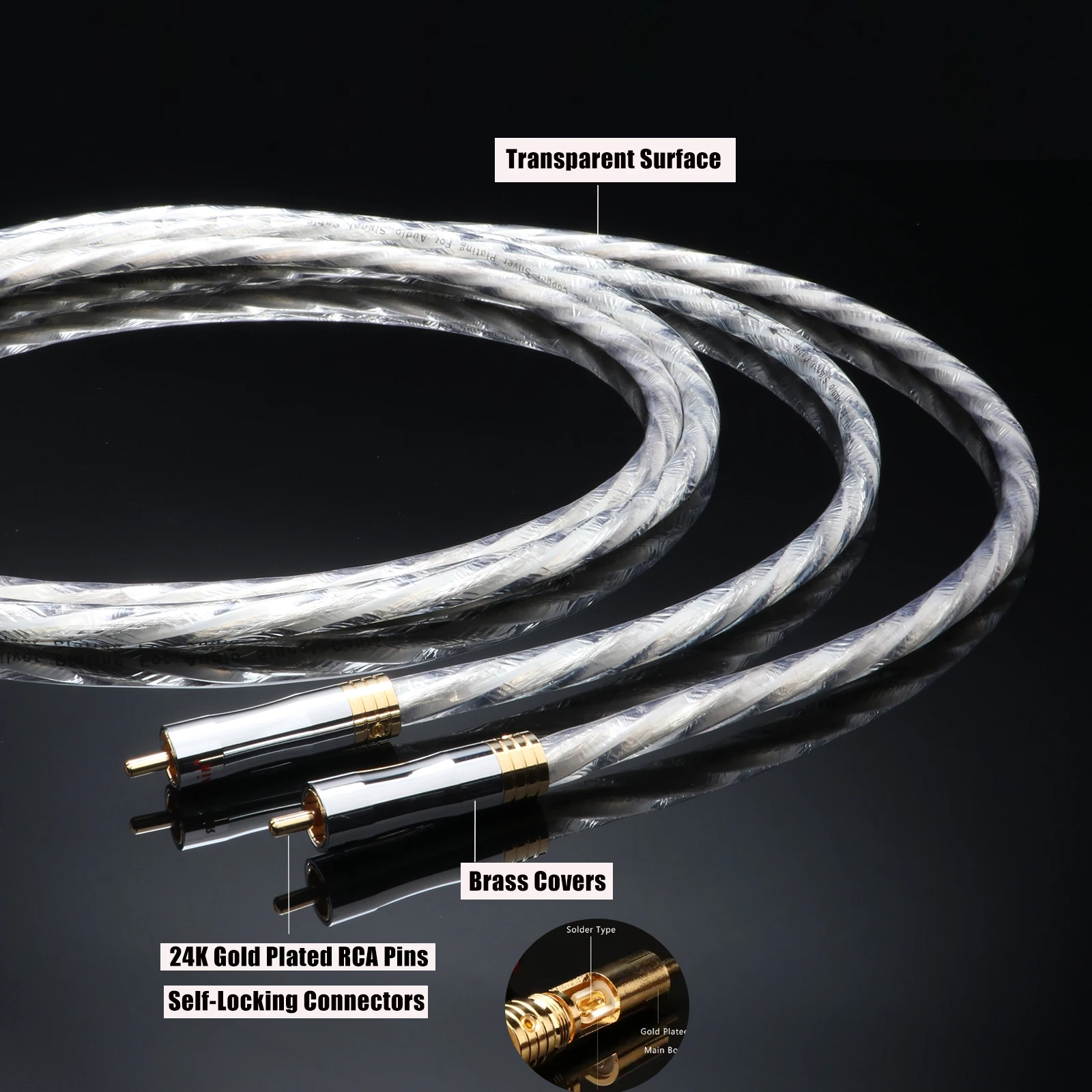 HiFi RCA-Kabel (6N OFC Kupfer, versilbert) 2RCA auf 2RCA mit vergoldeten RCA-Steckern, HiFi RCA-Verbindungskabel – Detail 5