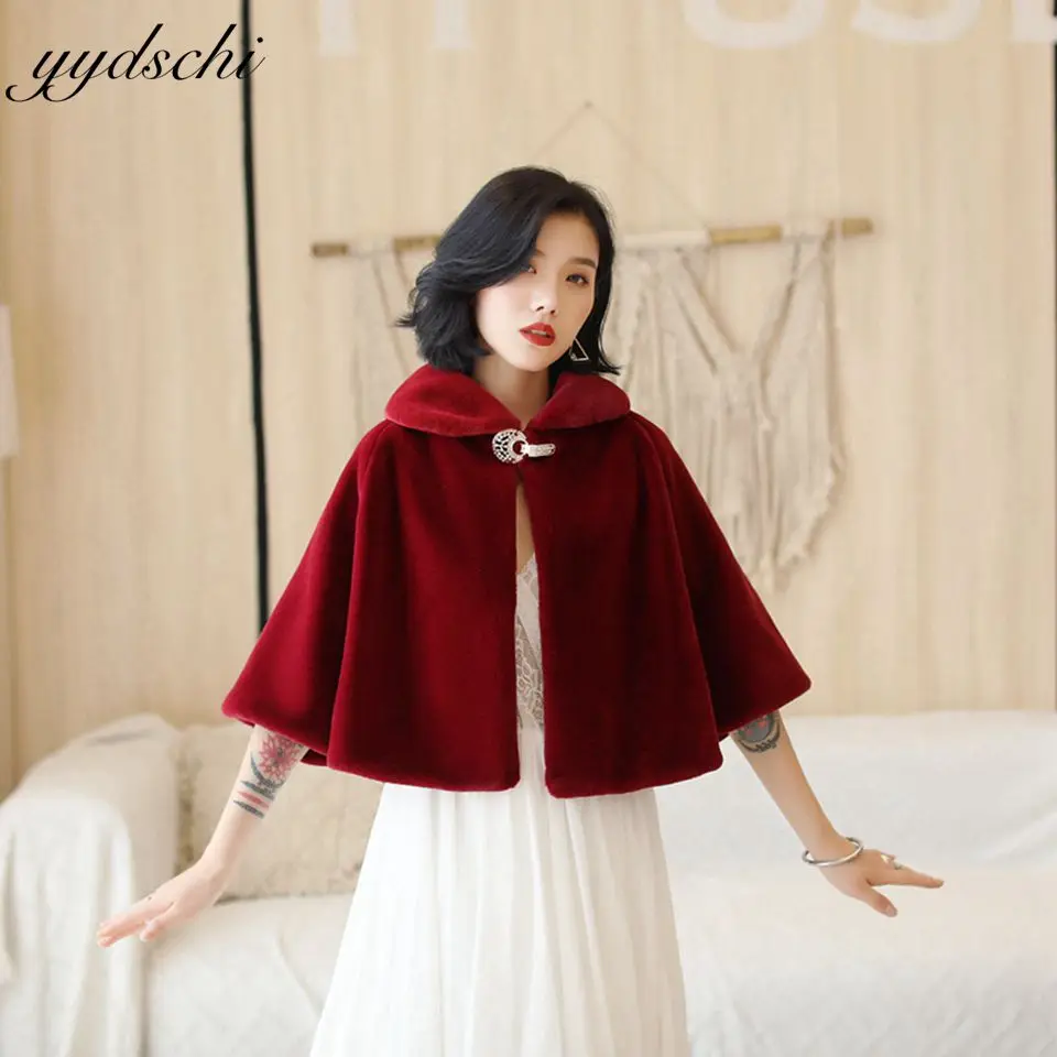 

Burgundy Wedding Bolero Women Bride Jackets Shrug Faux Fur Coat Shawls Wraps Formal Evening Party Cape 2025 Chamarras Para Mujer