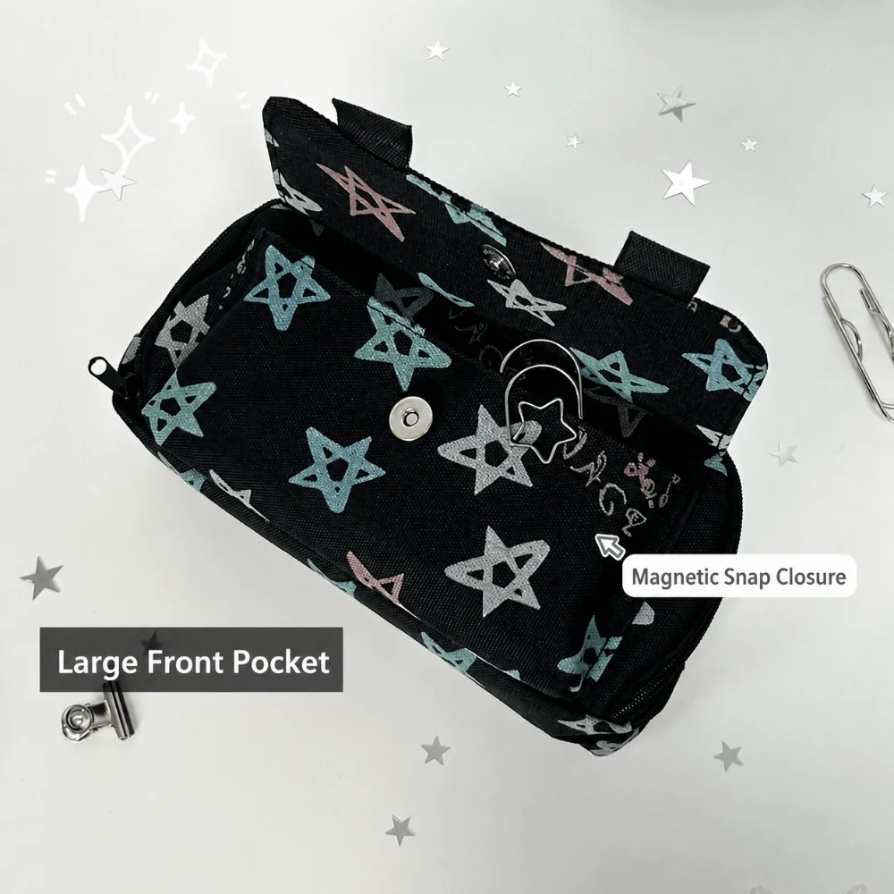 Minimalist Star Print Pencil Case Flip Design Large Capacity Pencil Pouch Stationery Bag School Supplies
