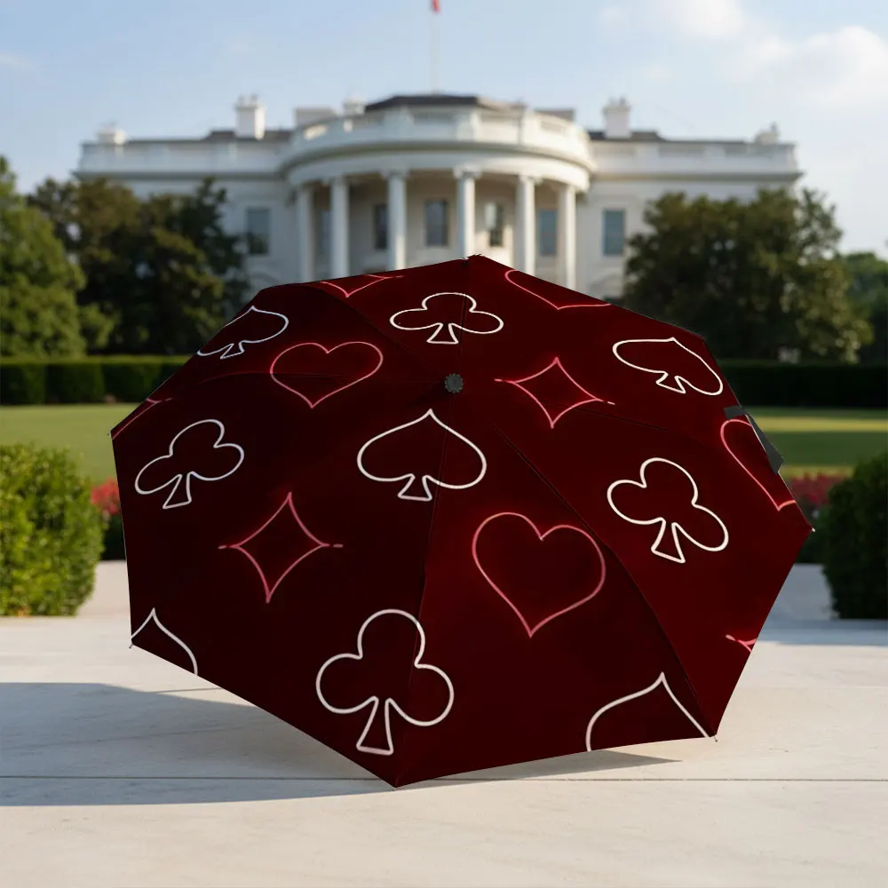 Playing Card Suit Pattern Stylish Umbrella Compact Fashion Folding Umbrella for Daily Use, Christmas Gift