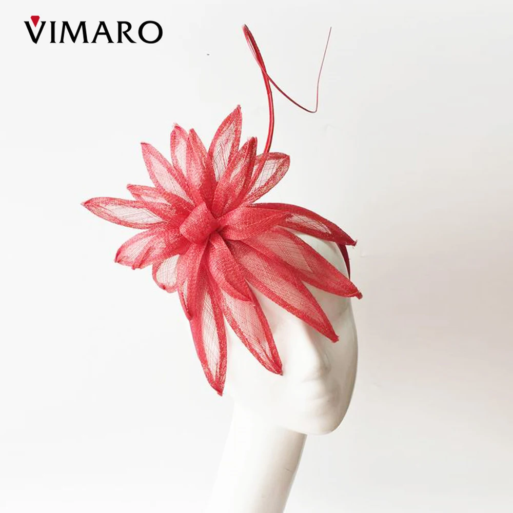 VIMARO Red Sinamay Fascinators for Women Elegant Facinators Hats for Women Wedding and Church Kentucky Derby Hats