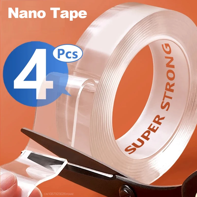 1/4PCS Double Sided Nano Tape Multipurpose Removable Adhesive Tape Transparent Grip Mounting Washable Waterproof Strong Sticky