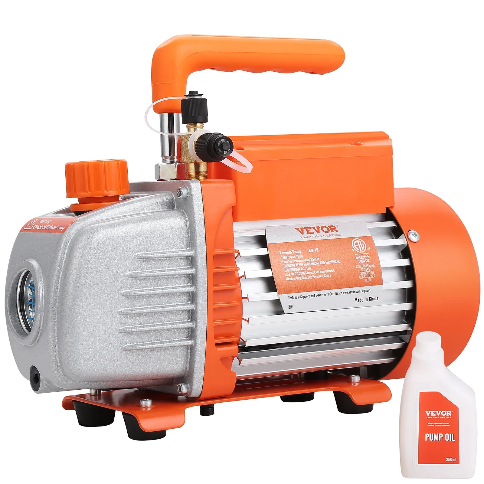 VEVOR 1/5 HP Single Stage Vacuum Pump 3.5 CFM 220-240V AC Air Conditioning Conditioner for HVAC Repair Refrigeration Maintenance