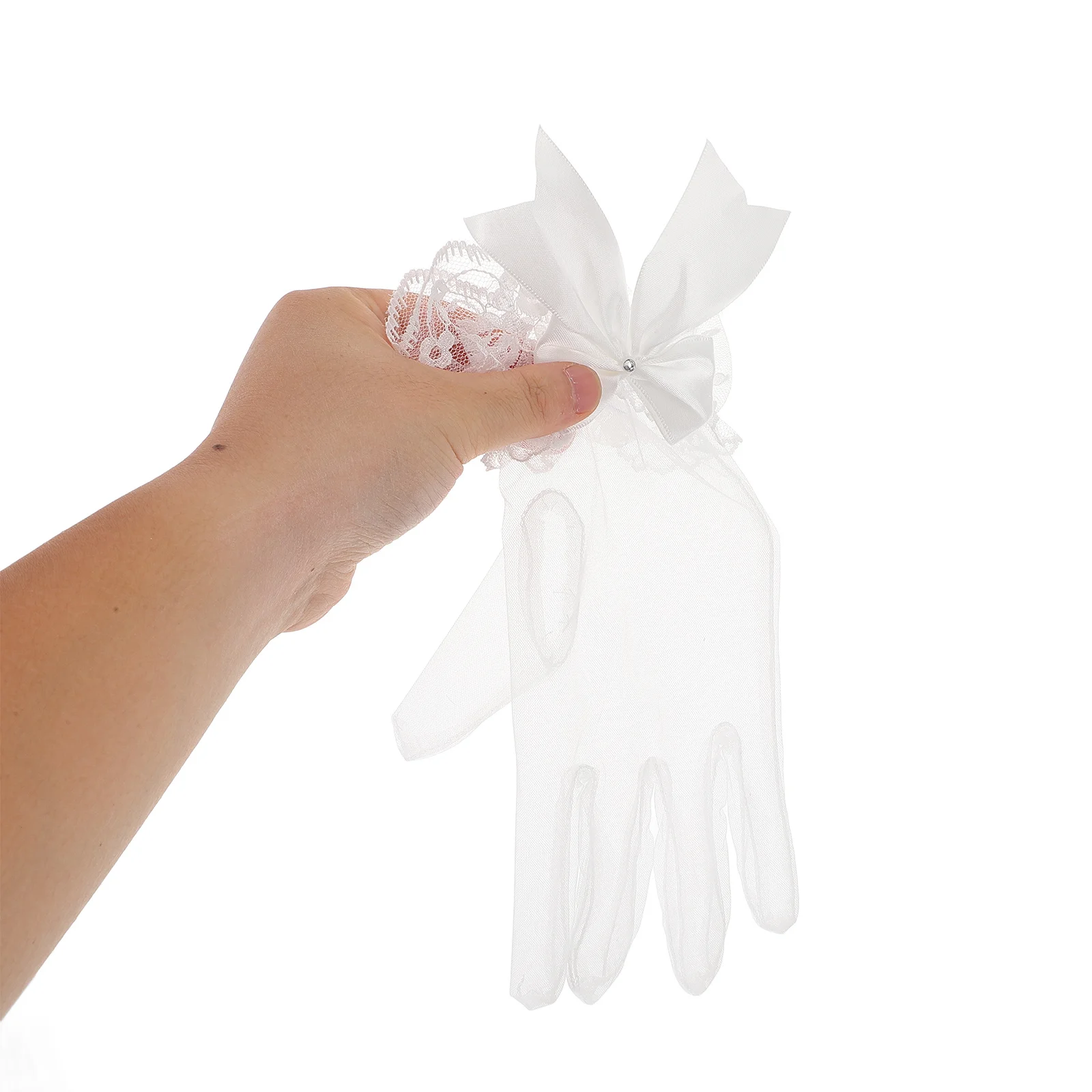 1 par de luvas de casamento de renda para mulheres curto elegante branco acessórios de noiva luvas de noiva banquete chá festa eventos formais