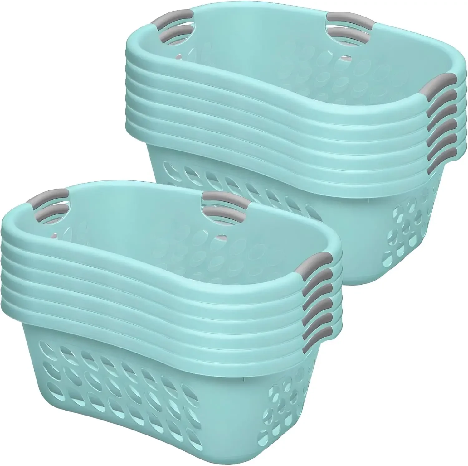 

12-упаковка пластиковых корзин для белья, корзина для одежды с втулками 1,25 с контурным ободом и ручками, Ultra HipHold, осозная мята