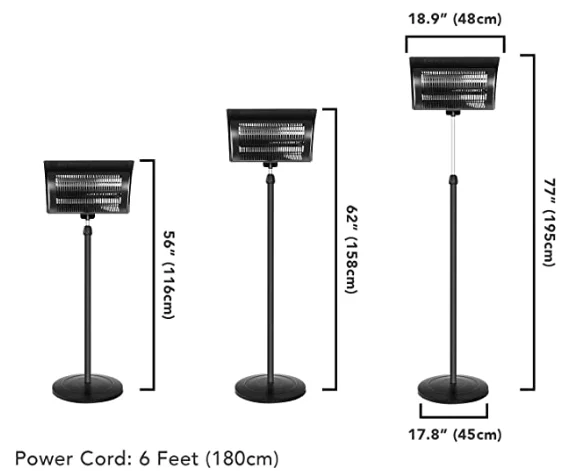 2026 Factory Outlet Outdoor 750W&1500W Waterproof Standing Patio Heater With Adjustable Heightpromote sales