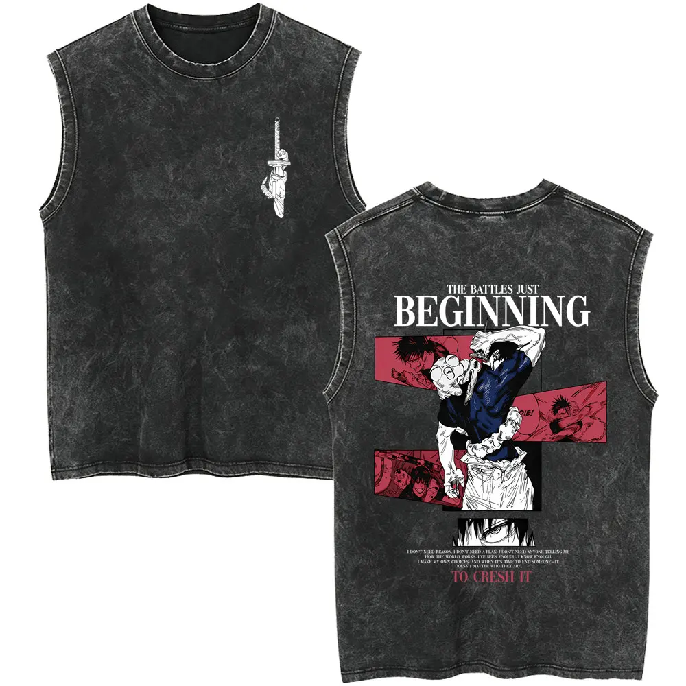 Anime Jujutsu Kaisen Fushiguro Toji The Battles Just Beginning Vintage Washed Tank Tops Men Manga Cool Sleeveless Vest T-shirt