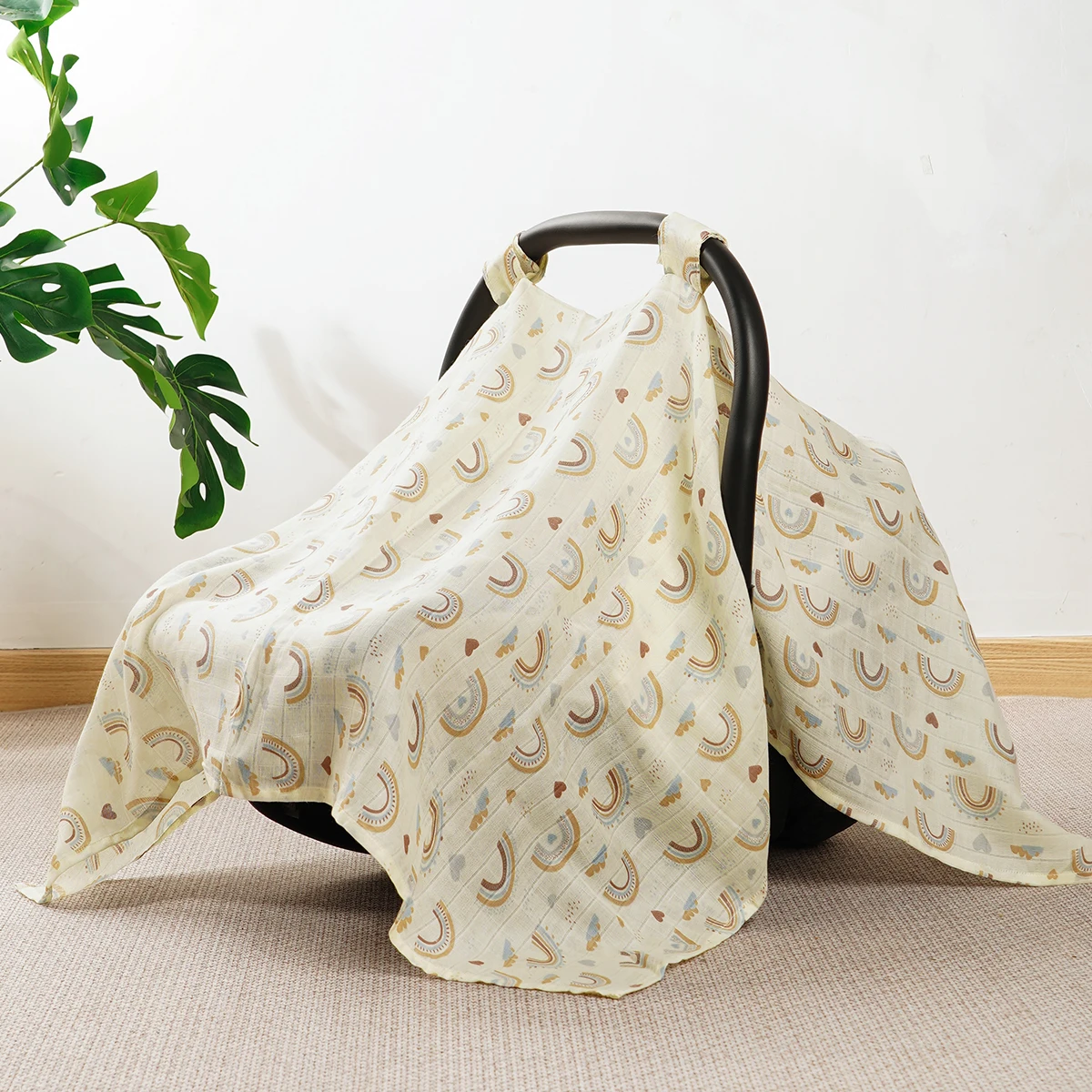 1Pc 90*114cm Bamboo Cotton Baby Stroller Cover, Carseat Canopy Cover, Universal Carrying Basket Cover for Boys and Girls
