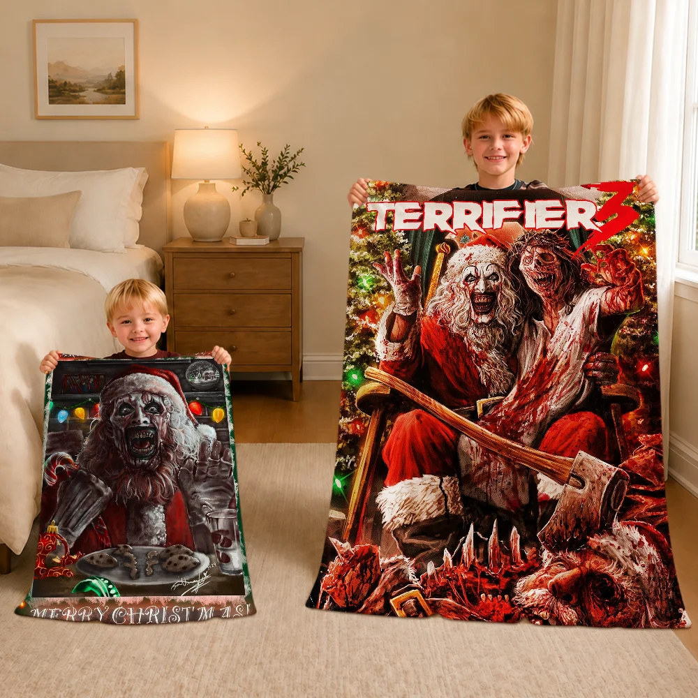 Horror Movie Christmas Halloween Warm Soft Plush Blanket Sofa Living Room Home T-T-TerrifierS 3 Bedroom Gift Flannel Pet Hogar