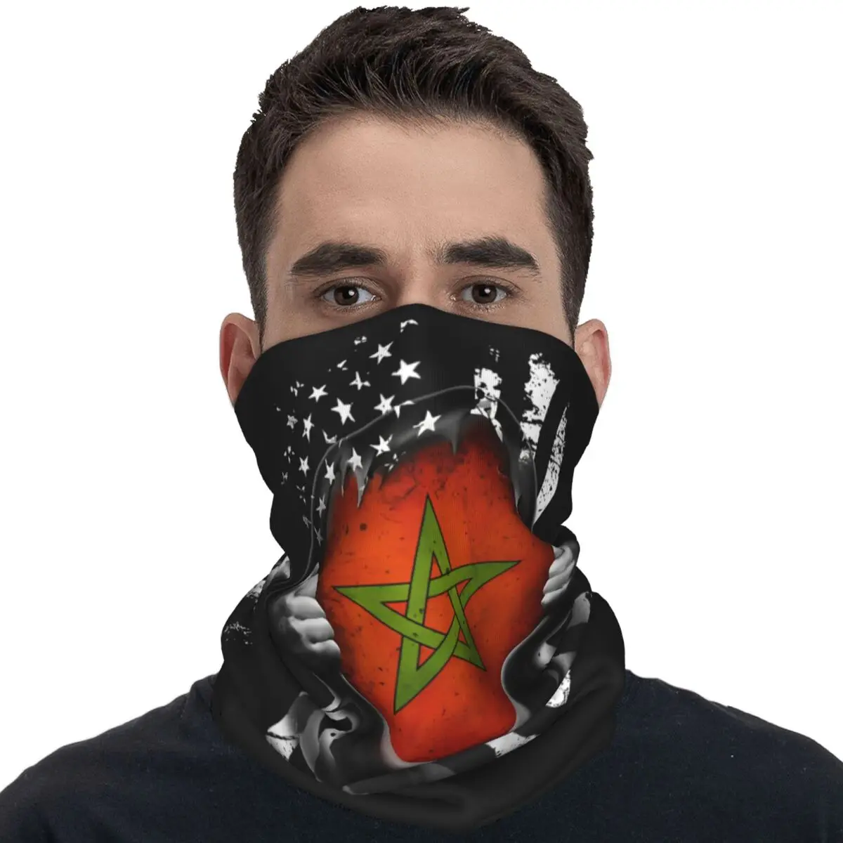 Moroccan American Flag Bandana USA Morocco Vintage Cycling Mask Hunting Fishing Dustproof Balaclava Neck Warmer Tactical Mask