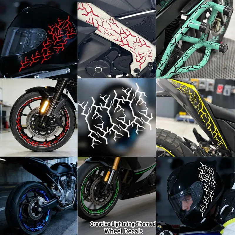 Lightning Crack Motorcycle Decals Set Waterproof Vinyl Stickers for Wheel Helmet Frame Scooter Bike Scratch Resistant Decor